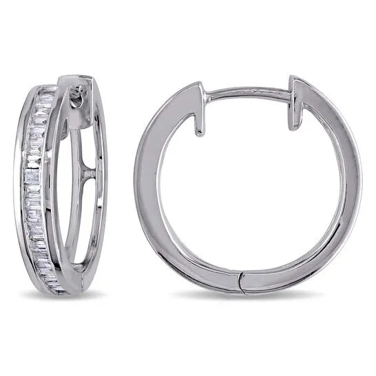 JMS always Original AMOUR 13 CT TW Baguette Channel Set Diamond Hoop Earrings In Sterling Silver Earrings JMS always Original AMOUR 13 CT TW Baguette Channel Set Diamond Hoop Earrings In Sterling Silver Earrings