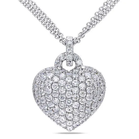JMS always Original AMOUR 3 12 CT TGW Created White Sapphire Heart Pendant with TripleStrand Chain In Sterling Silver Necklaces JMS always Original AMOUR 3 12 CT TGW Created White Sapphire Heart Pendant with TripleStrand Chain In Sterling Silver Necklaces