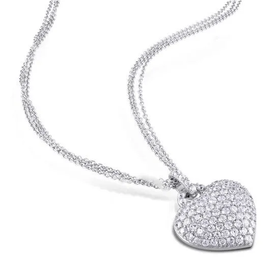 JMS always Original AMOUR 3 12 CT TGW Created White Sapphire Heart Pendant with TripleStrand Chain In Sterling Silver Necklaces JMS always Original AMOUR 3 12 CT TGW Created White Sapphire Heart Pendant with TripleStrand Chain In Sterling Silver Necklaces