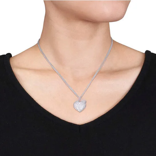 JMS always Original AMOUR 3 12 CT TGW Created White Sapphire Heart Pendant with TripleStrand Chain In Sterling Silver Necklaces JMS always Original AMOUR 3 12 CT TGW Created White Sapphire Heart Pendant with TripleStrand Chain In Sterling Silver Necklaces
