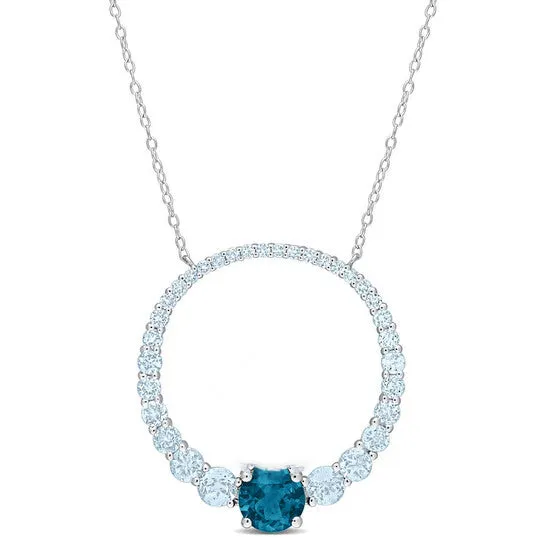 JMS always Original AMOUR 3 78 CT TGW Sky Blue Topaz and London Blue Topaz Graduated Open Circle Pendant with Chain In Sterling Silver Rings JMS always Original AMOUR 3 78 CT TGW Sky Blue Topaz and London Blue Topaz Graduated Open Circle Pendant with Chain In Sterling Silver Rings