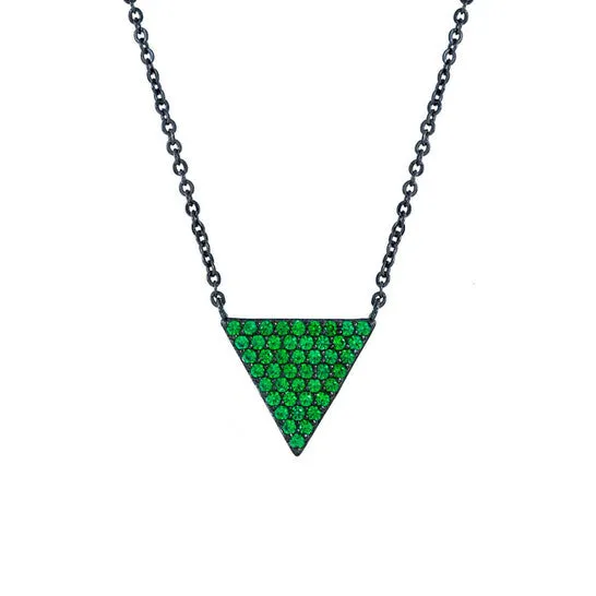 JMS always Original Elegant Confetti Womens 18K Black Gold Plated Green CZ Simulated Diamond Pave Triangle Pendant Necklace Necklaces JMS always Original Elegant Confetti Womens 18K Black Gold Plated Green CZ Simulated Diamond Pave Triangle Pendant Necklace Necklaces