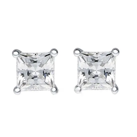 JMS always Original Maulijewels 14K White Gold 200 Ct TW Natural Princess Cut Diamond Stud Earrings With Push Back Earrings JMS always Original Maulijewels 14K White Gold 200 Ct TW Natural Princess Cut Diamond Stud Earrings With Push Back Earrings