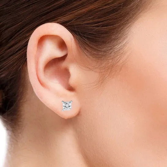 JMS always Original Maulijewels 14K White Gold 200 Ct TW Natural Princess Cut Diamond Stud Earrings With Push Back Earrings JMS always Original Maulijewels 14K White Gold 200 Ct TW Natural Princess Cut Diamond Stud Earrings With Push Back Earrings