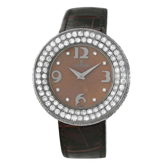 JMS always Original Preowned Corum Full Moon Quartz Diamond Brown Dial Ladies Watch 2484069 Watches