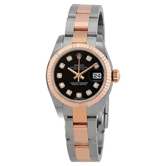 JMS always PreStyled Sets Original Rolex Datejust Black Dial Diamond Steel and 18K Everose Gold Ladies Watch 179171BKDO JMS always PreStyled Sets Original Rolex Datejust Black Dial Diamond Steel and 18K Everose Gold Ladies Watch 179171BKDO