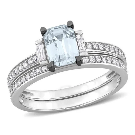 JMS always Rings Original Amour 45 CT TGW Blue Sapphire and 38 CT TW Baguette and Round Diamonds Bridal Ring Set in 14K White Gold JMS always Rings Original Amour 45 CT TGW Blue Sapphire and 38 CT TW Baguette and Round Diamonds Bridal Ring Set in 14K White Gold