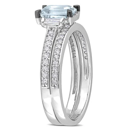 JMS always Rings Original Amour 45 CT TGW Blue Sapphire and 38 CT TW Baguette and Round Diamonds Bridal Ring Set in 14K White Gold JMS always Rings Original Amour 45 CT TGW Blue Sapphire and 38 CT TW Baguette and Round Diamonds Bridal Ring Set in 14K White Gold