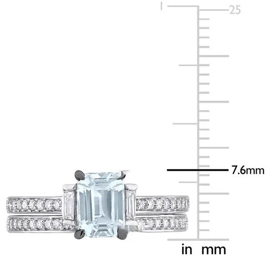 JMS always Rings Original Amour 45 CT TGW Blue Sapphire and 38 CT TW Baguette and Round Diamonds Bridal Ring Set in 14K White Gold JMS always Rings Original Amour 45 CT TGW Blue Sapphire and 38 CT TW Baguette and Round Diamonds Bridal Ring Set in 14K White Gold