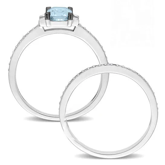 JMS always Rings Original Amour 45 CT TGW Blue Sapphire and 38 CT TW Baguette and Round Diamonds Bridal Ring Set in 14K White Gold JMS always Rings Original Amour 45 CT TGW Blue Sapphire and 38 CT TW Baguette and Round Diamonds Bridal Ring Set in 14K White Gold