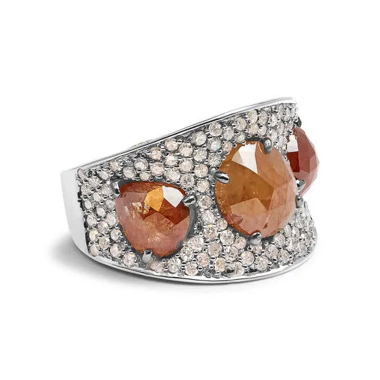 JMS always Rings Original Haus of Brilliance 14K White Gold 700 Cttw Fancy Color Rose Cut Diamond 3 Stone Pave Style Ring Band Fancy Color I1I2 Clarity