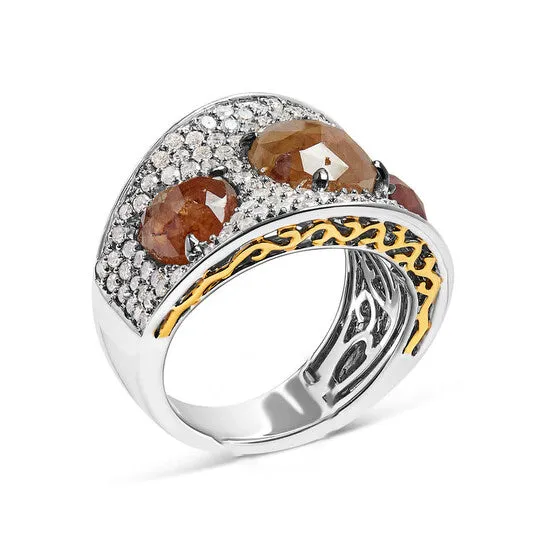 JMS always Rings Original Haus of Brilliance 14K White Gold 700 Cttw Fancy Color Rose Cut Diamond 3 Stone Pave Style Ring Band Fancy Color I1I2 Clarity