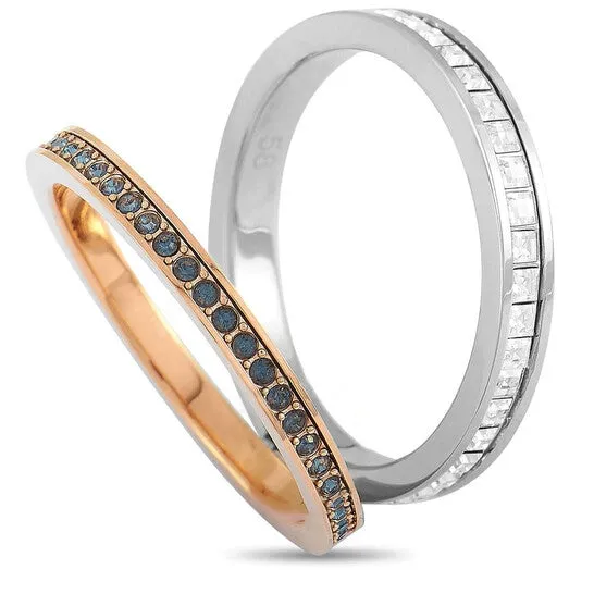 JMS always Rings Original Swarovski Hint Rhodium and Rose Gold Plated Stainless Steel Black and Clear Swarovski Crystal Double Ring JMS always Rings Original Swarovski Hint Rhodium and Rose Gold Plated Stainless Steel Black and Clear Swarovski Crystal Double Ring