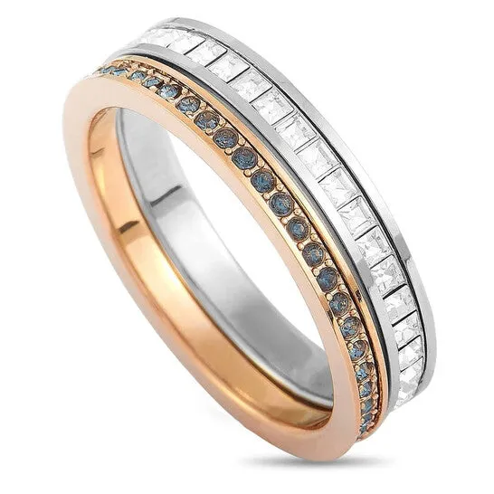 JMS always Rings Original Swarovski Hint Rhodium and Rose Gold Plated Stainless Steel Black and Clear Swarovski Crystal Double Ring JMS always Rings Original Swarovski Hint Rhodium and Rose Gold Plated Stainless Steel Black and Clear Swarovski Crystal Double Ring