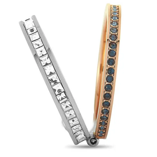 JMS always Rings Original Swarovski Hint Rhodium and Rose Gold Plated Stainless Steel Black and Clear Swarovski Crystal Double Ring JMS always Rings Original Swarovski Hint Rhodium and Rose Gold Plated Stainless Steel Black and Clear Swarovski Crystal Double Ring