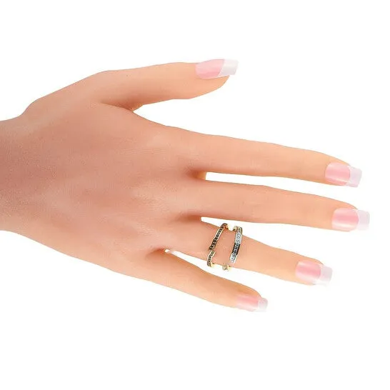 JMS always Rings Original Swarovski Hint Rhodium and Rose Gold Plated Stainless Steel Black and Clear Swarovski Crystal Double Ring JMS always Rings Original Swarovski Hint Rhodium and Rose Gold Plated Stainless Steel Black and Clear Swarovski Crystal Double Ring