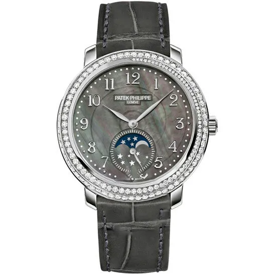 JMS always Watches Original Patek Philippe Complications Black Mother of Pearl Dial Diamond Bezel 18kt White Gold Leather Ladies Watch 4968G001 JMS always Watches Original Patek Philippe Complications Black Mother of Pearl Dial Diamond Bezel 18kt White Gold Leather Ladies Watch 4968G001