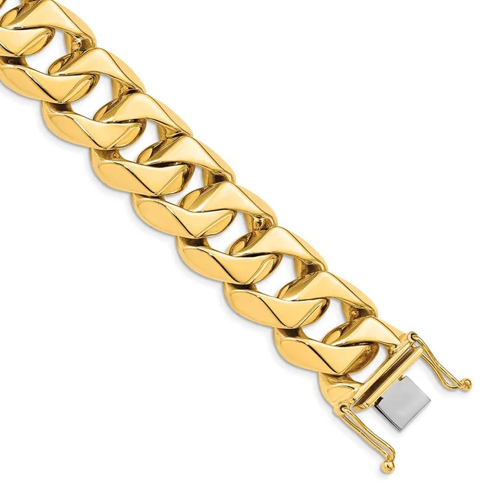 MDS Necklaces Solid 14K Yellow Gold 20 inch 19mm Hand Polished Fancy Traditional Link with Box Catch Clasp Chain Necklace