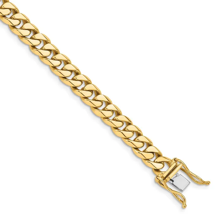 MDS Necklaces Solid 14K Yellow Gold 22 inch 7mm Hand Polished Miami Cuban Link with Box Catch Clasp Chain Necklace