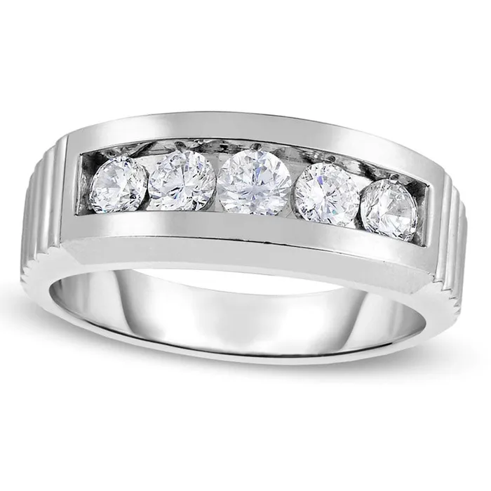 Mens 10 CT TW Natural Diamond Five Stone Anniversary Band in Solid 14K White Gold Goldia Rings Mens 10 CT TW Natural Diamond Five Stone Anniversary Band in Solid 14K White Gold Goldia Rings