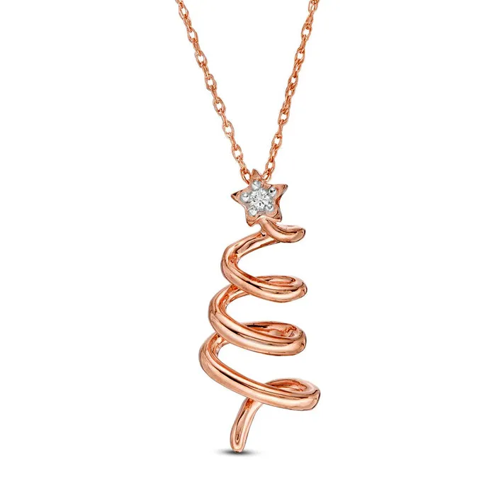 Natural Diamond Accent Abstract Christmas Tree Pendant in 10K Rose Gold Goldia Necklaces Natural Diamond Accent Abstract Christmas Tree Pendant in 10K Rose Gold Goldia Necklaces