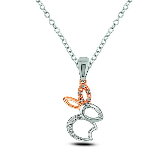 Natural Diamond Accent Bunny Outline Pendant in Sterling Silver and 10K Rose Gold Goldia Necklaces Natural Diamond Accent Bunny Outline Pendant in Sterling Silver and 10K Rose Gold Goldia Necklaces