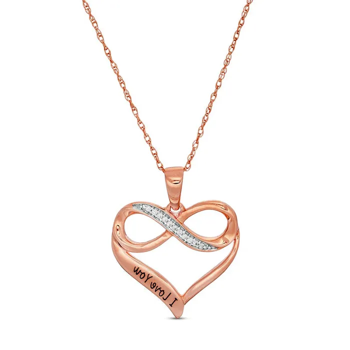 Natural Diamond Accent Engravable Infinity Heart Outline Pendant in 10K Rose Gold 1 Line Goldia Necklaces Natural Diamond Accent Engravable Infinity Heart Outline Pendant in 10K Rose Gold 1 Line Goldia Necklaces
