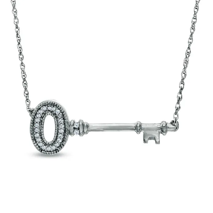 Necklaces 007 CT TW Natural Diamond Sideways Key Necklace in Sterling Silver Goldia Necklaces 007 CT TW Natural Diamond Sideways Key Necklace in Sterling Silver Goldia