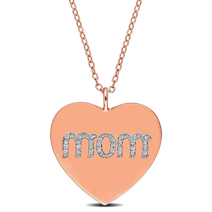 Necklaces 01 CT TW Natural Diamond mom Heart Pendant in Sterling Silver with Rose Rhodium Plate Goldia Necklaces 01 CT TW Natural Diamond mom Heart Pendant in Sterling Silver with Rose Rhodium Plate Goldia