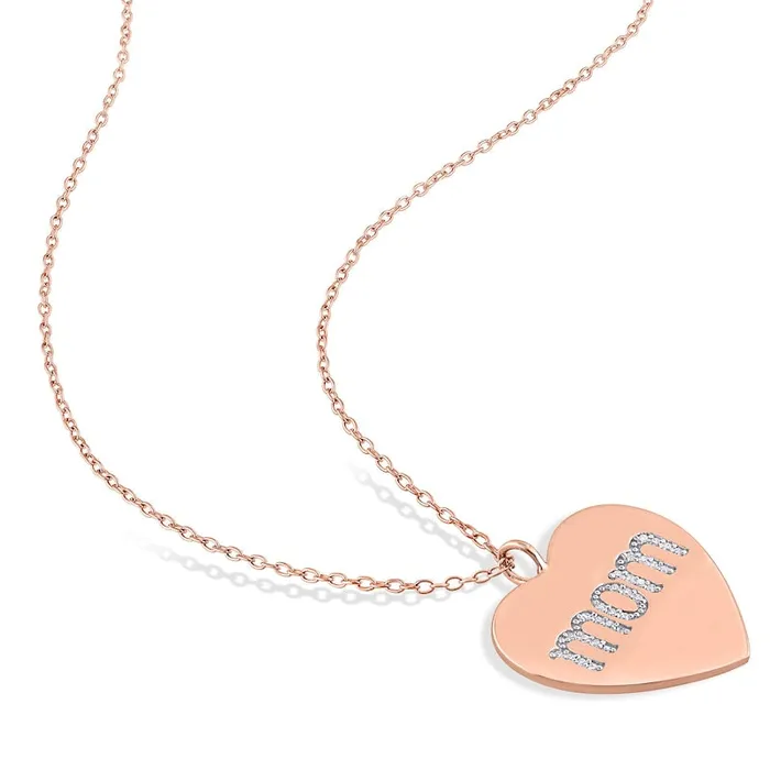 Necklaces 01 CT TW Natural Diamond mom Heart Pendant in Sterling Silver with Rose Rhodium Plate Goldia Necklaces 01 CT TW Natural Diamond mom Heart Pendant in Sterling Silver with Rose Rhodium Plate Goldia