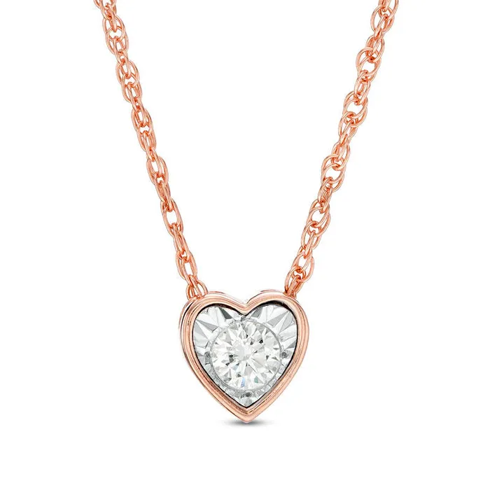 Necklaces 017 CT Natural Clarity Enhanced Solitaire HeartShaped Pendant in 10K Rose Gold Goldia Necklaces 017 CT Natural Clarity Enhanced Solitaire HeartShaped Pendant in 10K Rose Gold Goldia