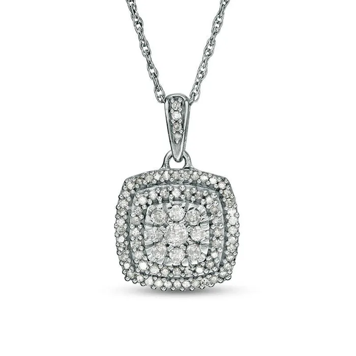 Necklaces 038 CT TW Composite Natural Diamond Double Cushion Frame Pendant in 10K White Gold Goldia Necklaces 038 CT TW Composite Natural Diamond Double Cushion Frame Pendant in 10K White Gold Goldia