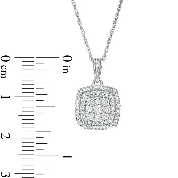 Necklaces 038 CT TW Composite Natural Diamond Double Cushion Frame Pendant in 10K White Gold Goldia Necklaces 038 CT TW Composite Natural Diamond Double Cushion Frame Pendant in 10K White Gold Goldia
