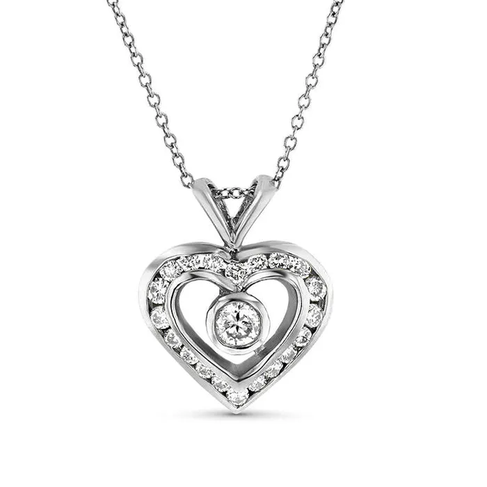 Necklaces 063 CT TW Natural Diamond Heart Pendant in 14K White Gold ISI2 Goldia Necklaces 063 CT TW Natural Diamond Heart Pendant in 14K White Gold ISI2 Goldia