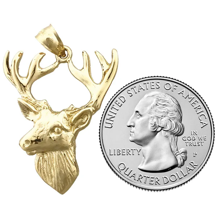 Necklaces 14K Gold Deer Head with Antlers Pendant Goldia