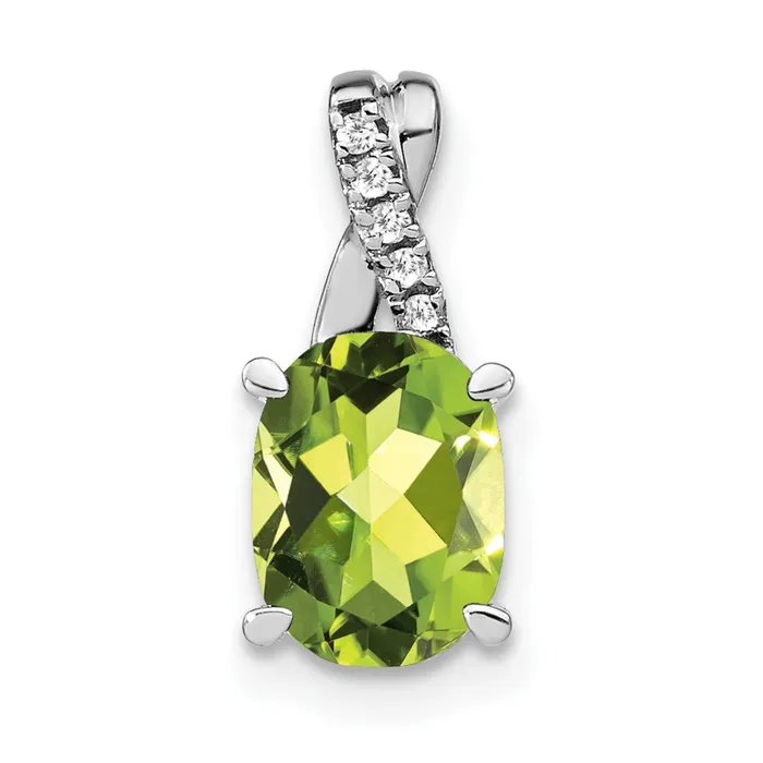 Necklaces 14k White Gold Oval Peridot and Real Diamond Pendant Goldia