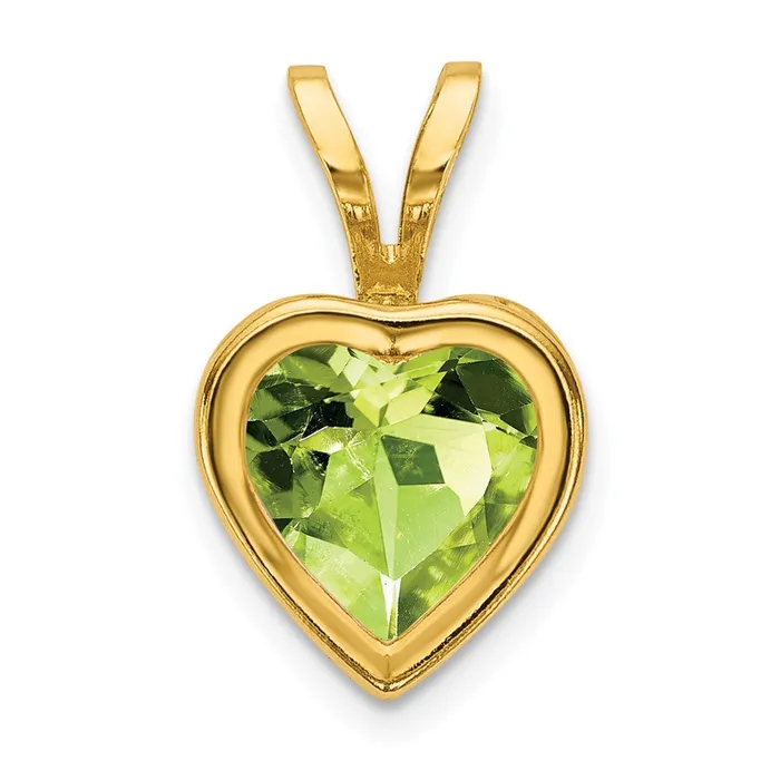 Necklaces 14K Yellow Gold 6mm Heart Peridot bezel pendant Goldia