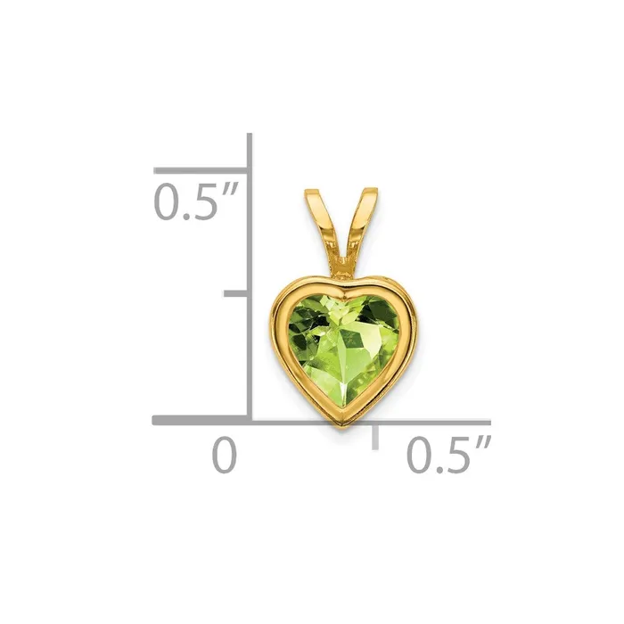 Necklaces 14K Yellow Gold 6mm Heart Peridot bezel pendant Goldia