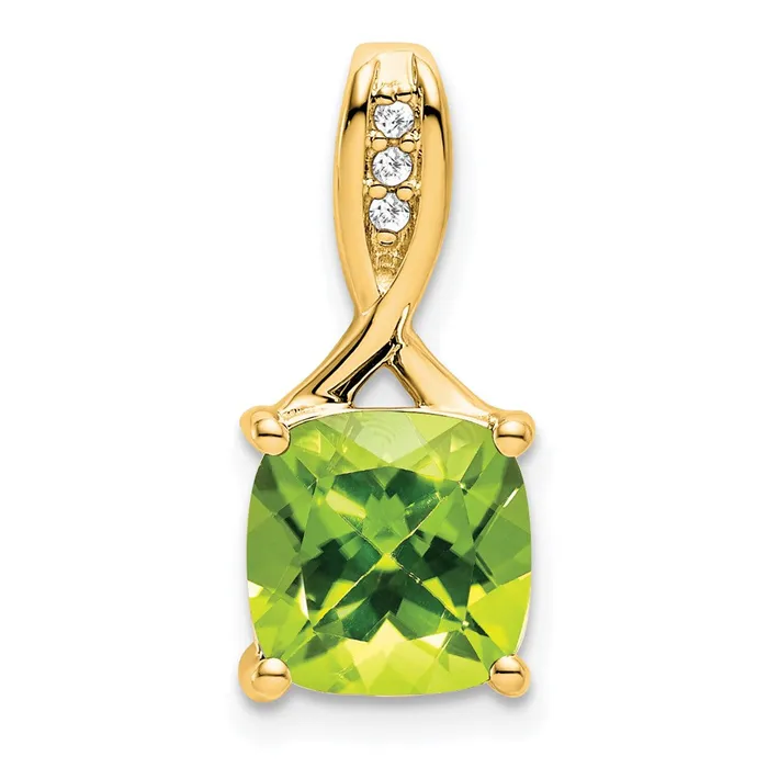 Necklaces 14K Yellow Gold Cushion Peridot and Real Diamond Pendant Goldia Necklaces 14K Yellow Gold Cushion Peridot and Real Diamond Pendant Goldia