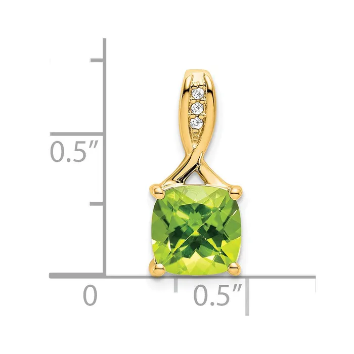 Necklaces 14K Yellow Gold Cushion Peridot and Real Diamond Pendant Goldia