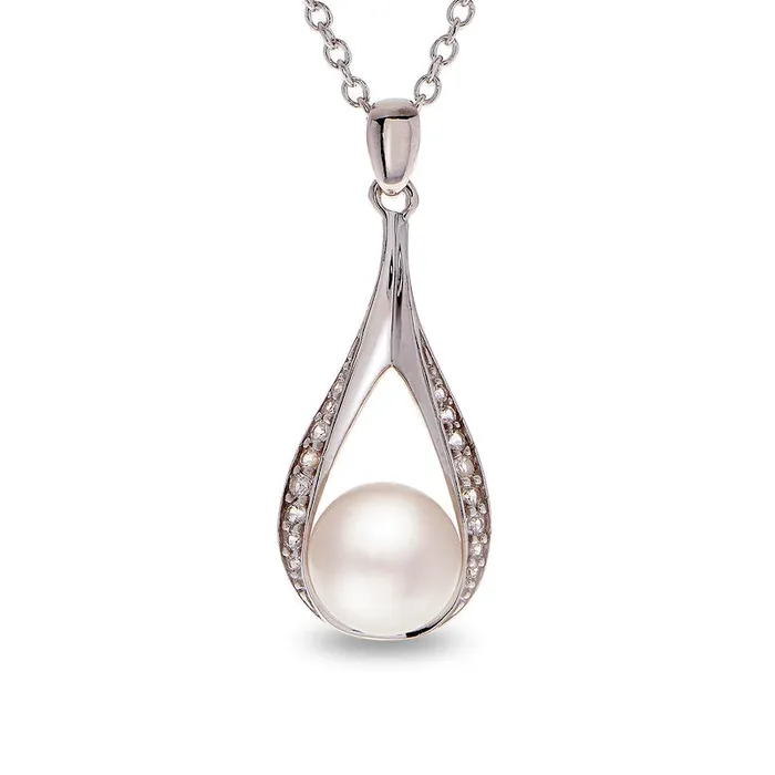 Necklaces 8590mm Button Cultured Freshwater Pearl and White Topaz Teardrop Pendant in Sterling Silver 20 Goldia Necklaces 8590mm Button Cultured Freshwater Pearl and White Topaz Teardrop Pendant in Sterling Silver 20 Goldia