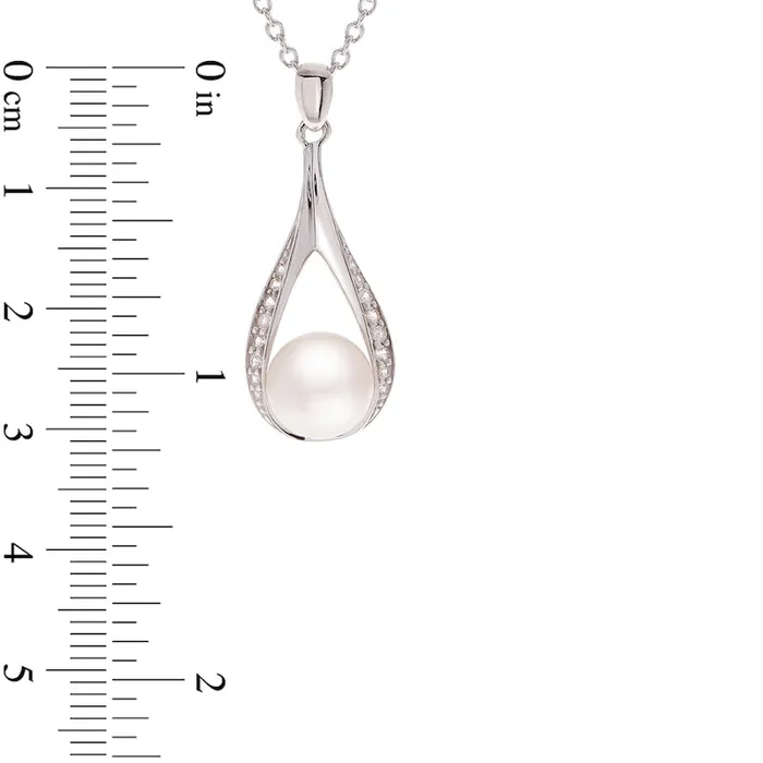 Necklaces 8590mm Button Cultured Freshwater Pearl and White Topaz Teardrop Pendant in Sterling Silver 20 Goldia Necklaces 8590mm Button Cultured Freshwater Pearl and White Topaz Teardrop Pendant in Sterling Silver 20 Goldia