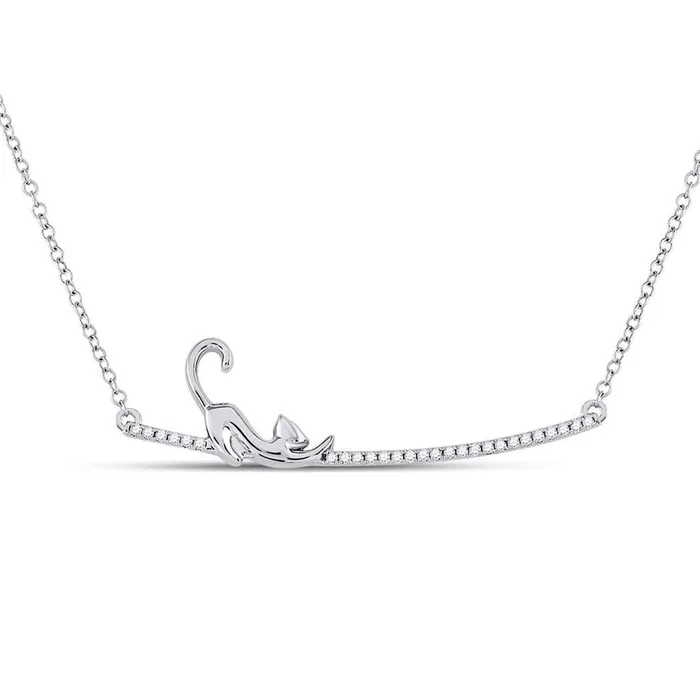 Necklaces gndatlanta 14k White Gold Diamond Kitty Cat Bar Pendant Necklace 110 Cttw