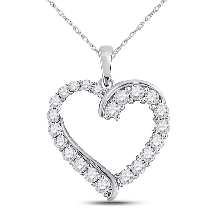 Necklaces gndatlanta 14k White Gold Round Diamond Heart Pendant 1 Cttw