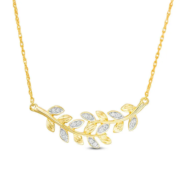 Necklaces Goldia 007 CT TW Natural Diamond Leaf Vine Necklace in 10K Yellow Gold Necklaces Goldia 007 CT TW Natural Diamond Leaf Vine Necklace in 10K Yellow Gold
