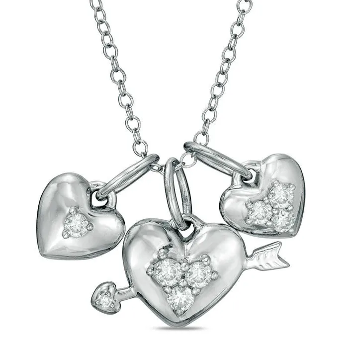 Necklaces Goldia 033 CT TW Natural Diamond Three Heart Charms Pendant in Sterling Silver Necklaces Goldia 033 CT TW Natural Diamond Three Heart Charms Pendant in Sterling Silver