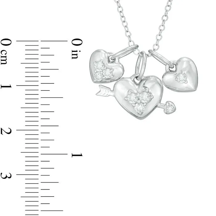Necklaces Goldia 033 CT TW Natural Diamond Three Heart Charms Pendant in Sterling Silver Necklaces Goldia 033 CT TW Natural Diamond Three Heart Charms Pendant in Sterling Silver