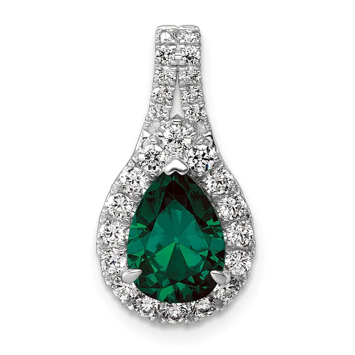 Necklaces Goldia 14k White Gold 14KW Lab Grown VSSI FGH Diamond and Created Emerald Pear Pendant Necklaces Goldia 14k White Gold 14KW Lab Grown VSSI FGH Diamond and Created Emerald Pear Pendant