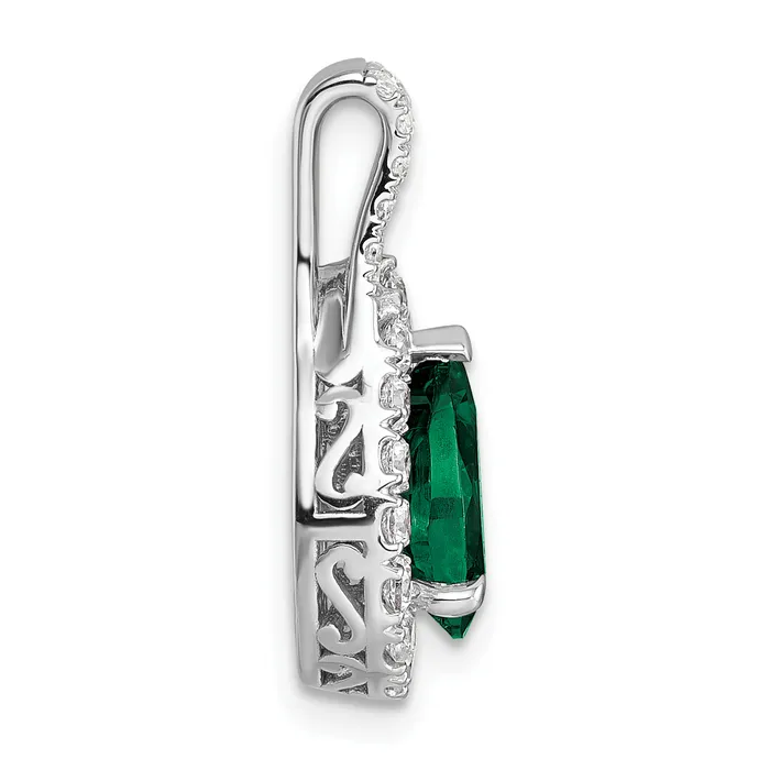 Necklaces Goldia 14k White Gold 14KW Lab Grown VSSI FGH Diamond and Created Emerald Pear Pendant