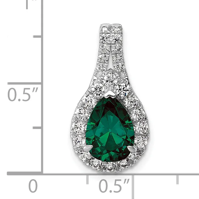Necklaces Goldia 14k White Gold 14KW Lab Grown VSSI FGH Diamond and Created Emerald Pear Pendant